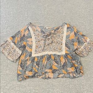 American Eagle Outfitters Geometric Patchwork Blouse - Blue and Yellow